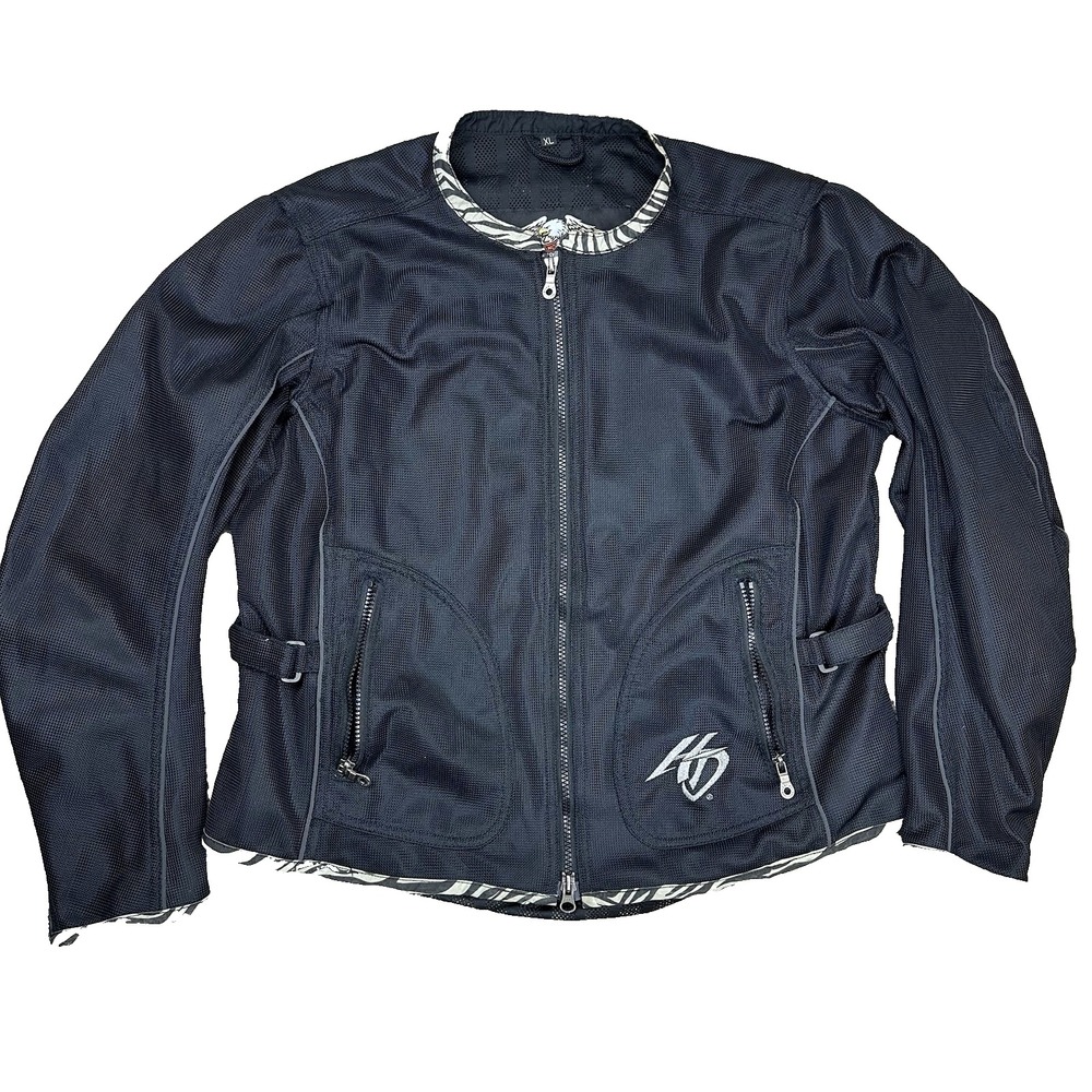 Harley Davidson Jacket Women's XL Black Zebra Motorcycle Riding Racer Mesh Lined